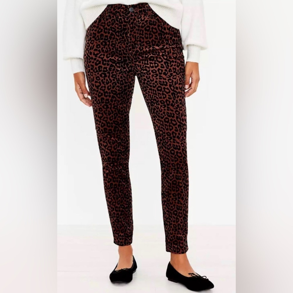 LOFT Leopard Print Skinny Corduroy Pants